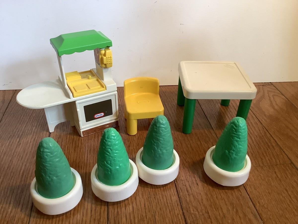Vintage Little Tikes Dollhouse Size Trees Table Chair Play Kitchen