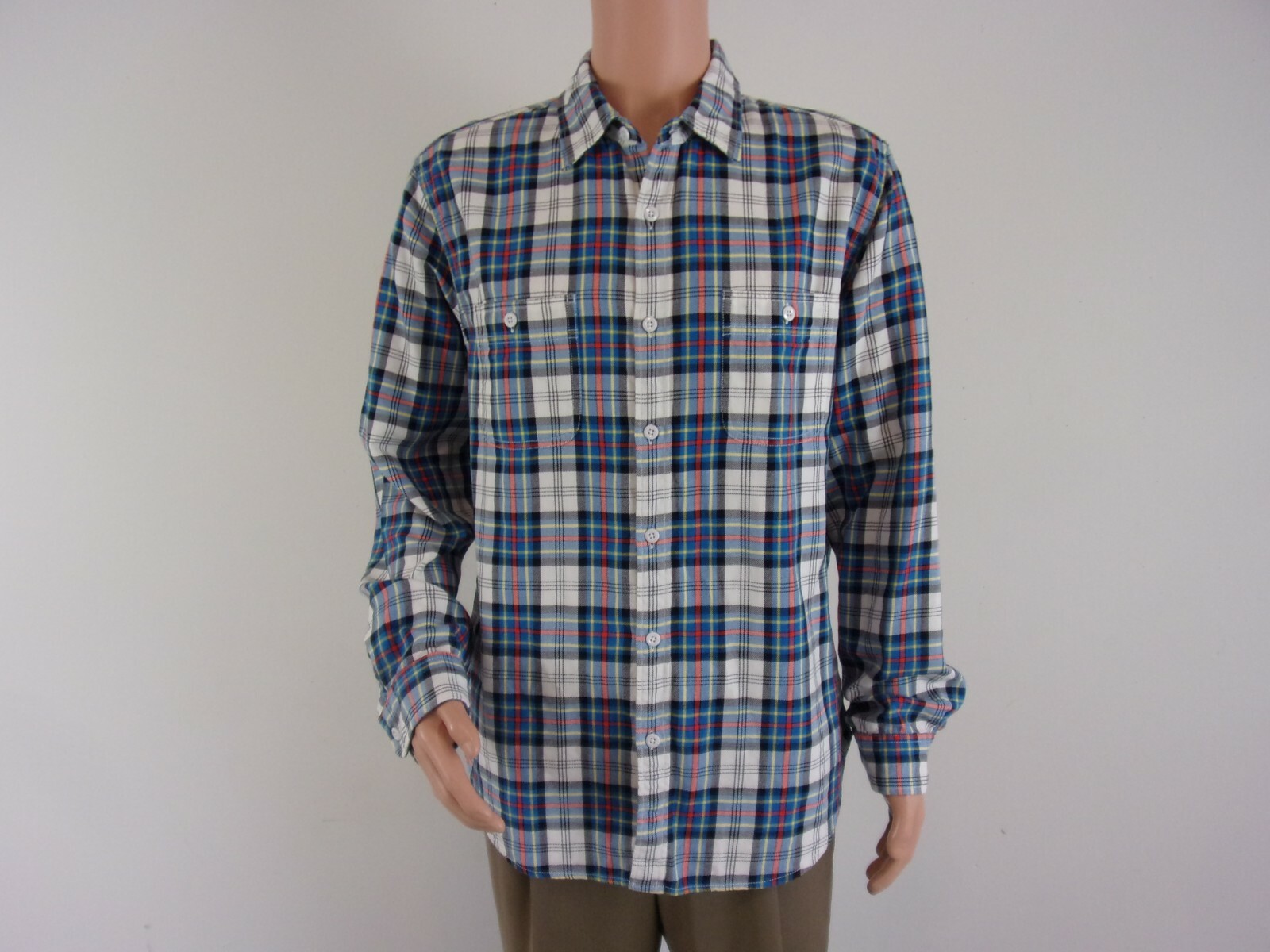 J. Crew COTTON Long Sleeve Button Down Shirt SIZE XL WHITE/BLUE PLAID