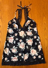 Adore Me Sheer Floral Print Chemise/Nightie Upper Tie Closure Lingerie, Size M