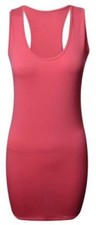 Ladies Sleeveless Muscle Racer Back Plain Bodycon Vest Top Long T-Shirt Gym Tops