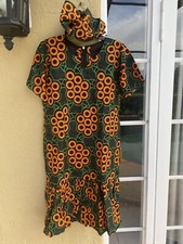 NIGERIAN AFRICAN WAX ANKARA DRESS WITH A HEAD TIE ETHNIC CLOTHING AFRICA-LARGE