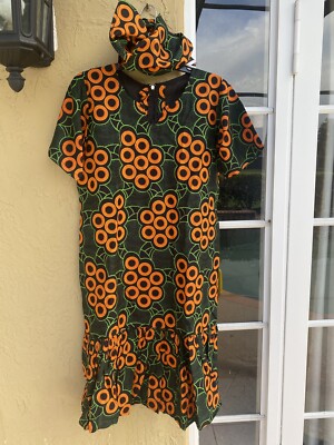 NIGERIAN AFRICAN WAX ANKARA DRESS  WITH A HEAD TIE (ETHNIC CLOTHING AFRICA-LARGE