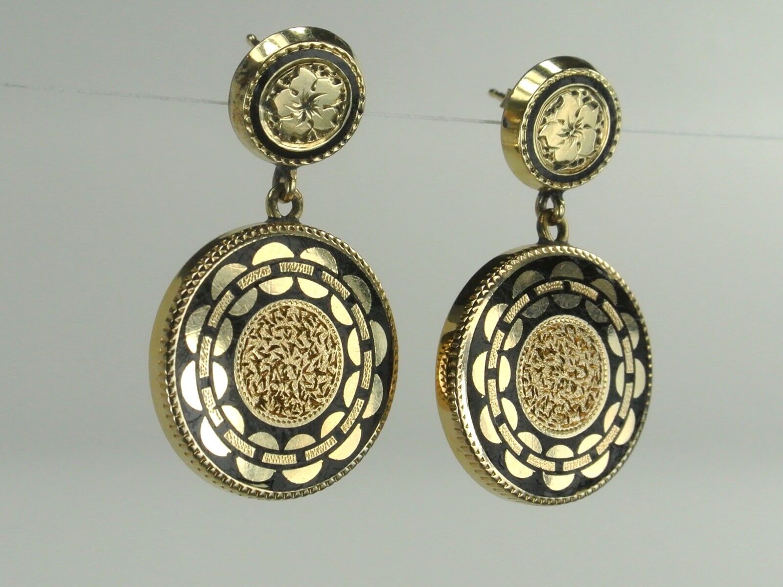 Black Enamel and 14 K Gold Antique Earrings - image 8