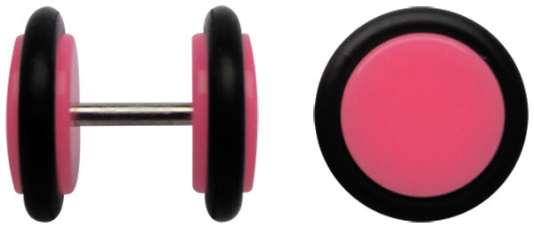 Ear Piercing Jewelry Lobe Fake Plug Earrings Pink Acrylic with Steel Bar 1.2x6mm