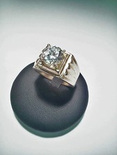 MENS SOLITAIRE RING STRIPED BAND WITH ZIRCON MADE OF 925 SILVER