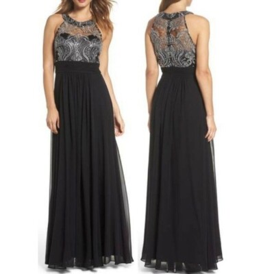 Evening Lace Dress Eliza J Sm Black Silver Formal Gown