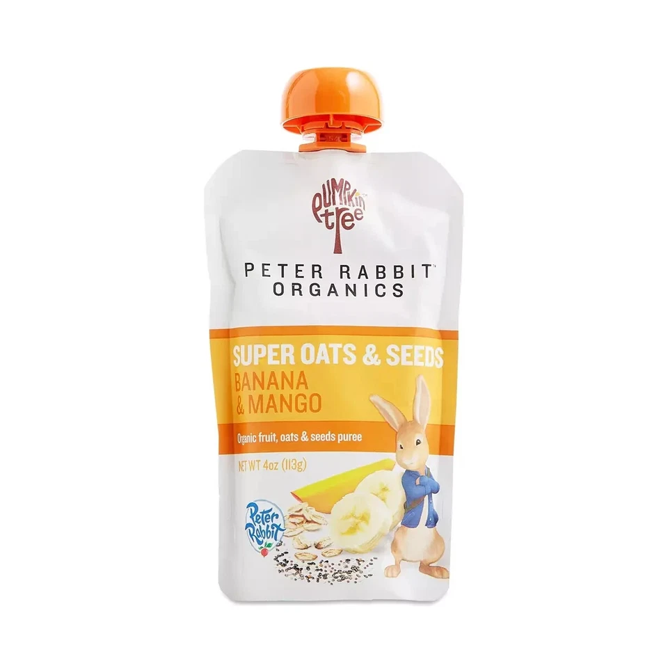 Peter Rabbit Organics Super Avena y Semillas, Bolsa Exprimidora de Puré, Plátano y Mango... Foto 3 de 4