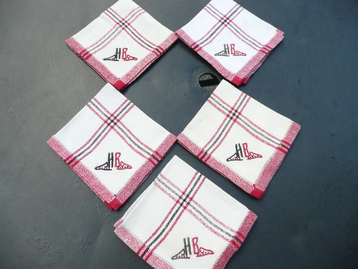 3 Anciennes Serviettes De Table Métis - Blanc Et Orange - Monogramme A-P - Vintage France