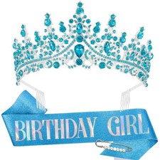 TOBATOBA Birthday Sash Crowns for Women Girls, Girl Blue