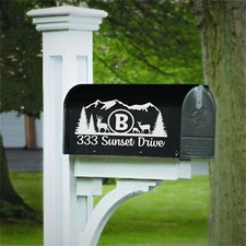 Set Of 2 Deer Family With Trees Mountain Outdoor Scene Decals For Mailbox