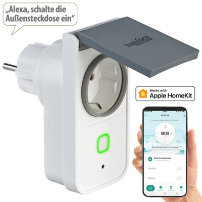 WLAN-Outdoor-Steckdose, HomeKit-fähig, App, Sprachbefehl, Strommessung