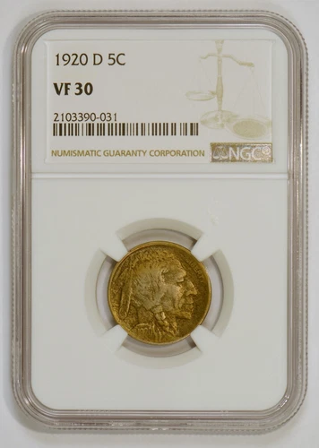 1920-D Buffalo Nickel from the Denver Mint Graded VF30 by NGC