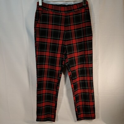 ZARA TRF Collection Red Black Plaid Pants Women S Straight Leg