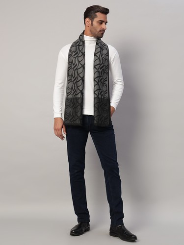 Bufanda De Invierno Para Hombre 100% CASHMERE Gris De Lana Abstracta A Cuadros - Imagen 2 de 8