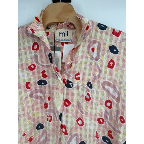 Mii Aux Cyclades Pink La Salade Grecque Button Short Sleeve Shirt NWT Sz M $225 - Picture 2 of 9