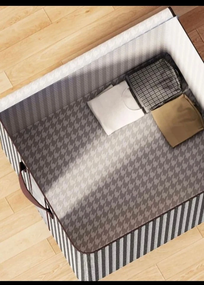 Contenedores de almacenamiento plegables grandes marrón y blanco pata de gallo 22"x22"x 18" - Paquete de 2 Foto 3 de 4