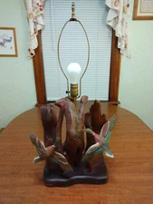 VTG MCM Handcarved Ducks Mallard Table Lamp Hunting Cabin Decor Nature Large