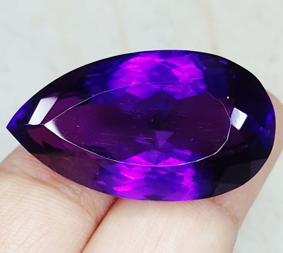 Natural Violet Amethyst 50 Ct Loose Gemstone Untreated Certified Pear Cut G100