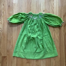 Little Girl's Vintage Paris Poodle Themed Corduroy Smocked Dress Size 2