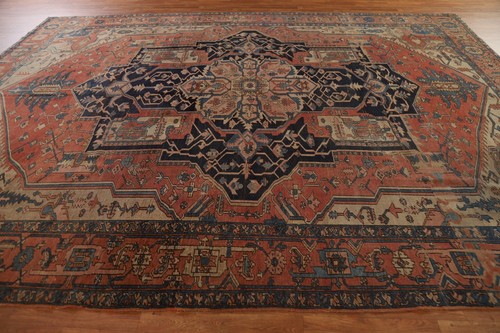 Antique Pre-1900 Heriz Serapi Area Rug Vegetable Dye Wool Handmade Carpet 10x13 - Picture 10 of 12