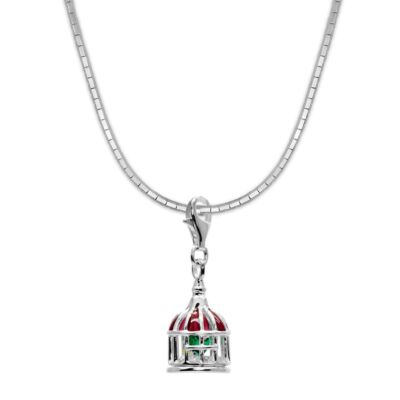 925 Silver Pendant Bird Cage with Green Beep Cat Bird Single or with Chain 