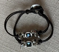 uno de 50 silver leather Womens bracelet with Swarovski crystal Two Strands 925