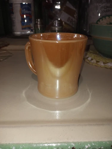 Fire King Peach Luster Iridescent D Handle Coffee Tea Cup Mug Vintage