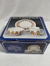 Vintage Action Industries Child's Stoneware Teddy Bear Plate Bowl Cup w/Box