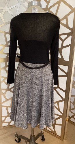 Suzi Chin for Maggy Boutique Grey Black Fit Work Office Dress 6 midi long sleeve - Picture 2 of 6