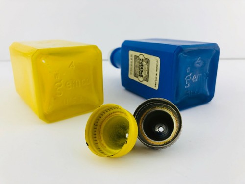 Gemco Pantry Cruets - Vintage Glass Fired Blue & Yellow Vinegar/Oil Se - Picture 6 of 8
