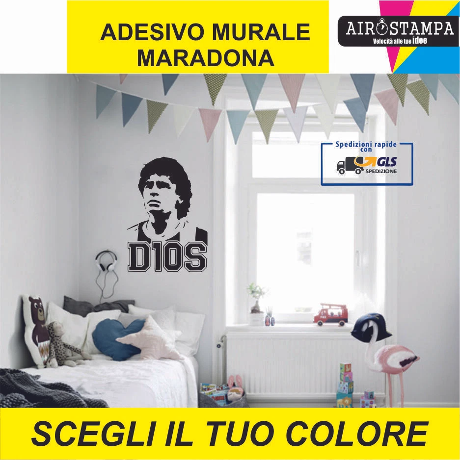 ADESIVI MURALI WALL STICKERS -DIEGO ARMANDO MARADONA - NAPOLI - D10S - ARGENTINA - Immagine 2 di 3