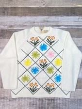 Vintage Miss Holly Flower Embroidered Knit Grandma Sweater Crewneck Womens S 70s