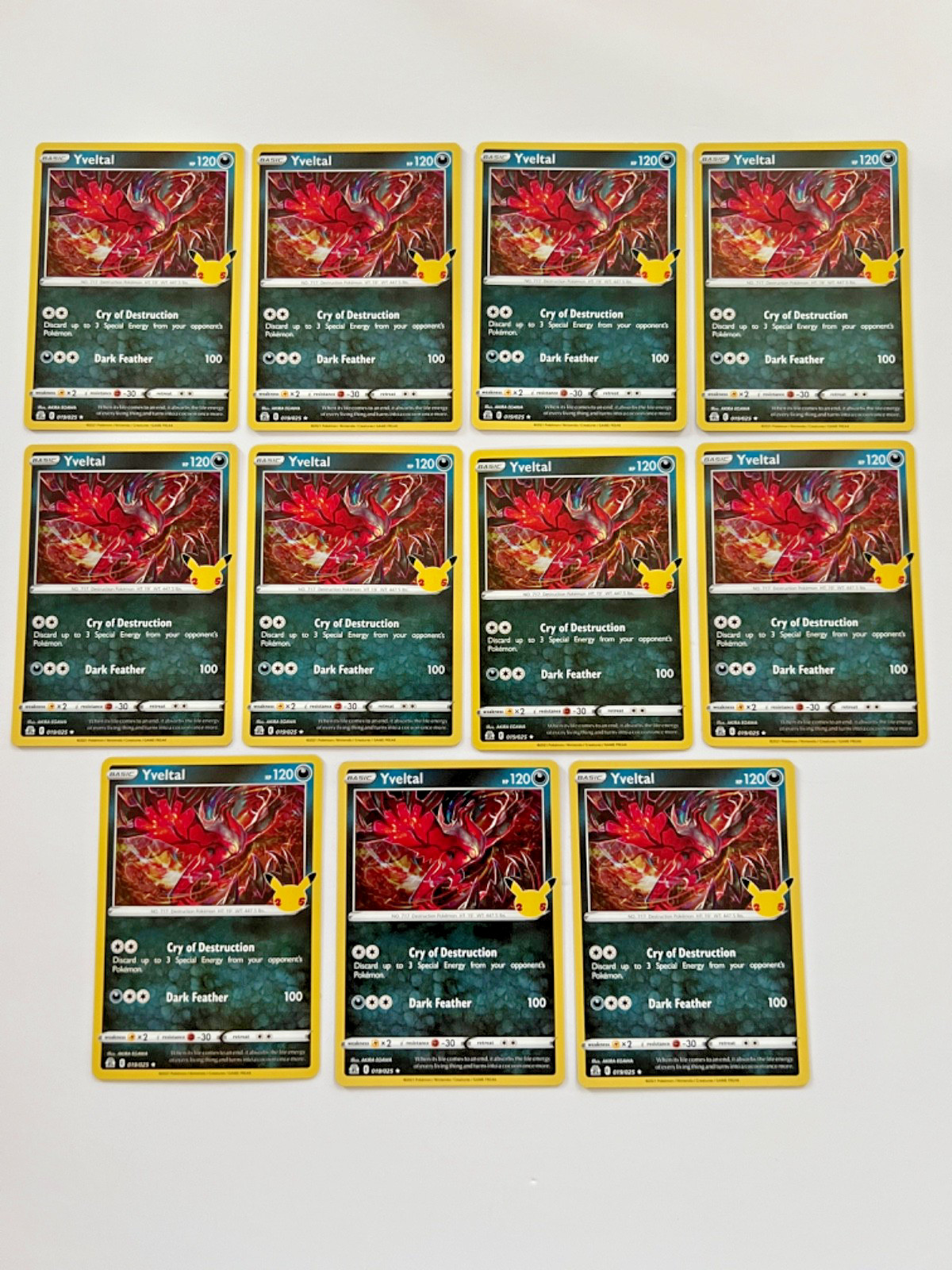 Pokemon TCG Holo YVELTAL Rare Card 019/025 - Set Of 11 - EXCELLENT CONDITION!!