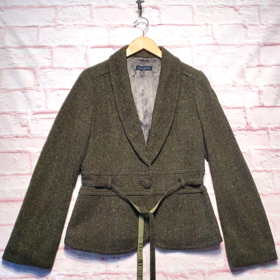 Blazer De Colección Banana Republic Mujer Pequeño Tweed Cinturón Chal Cuello Mezcla Lana Y2K Foto 2 de 4