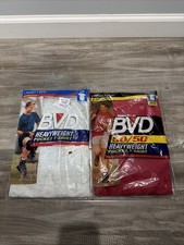 Lot 2 Vtg BVD Pocket T Shirt Heavyweight Made in USA Gray Red Brand New