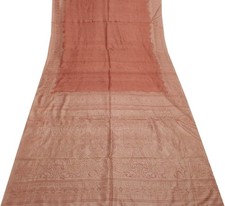 Sushila Vintage Dark Peach Indian Saree 100 Pure Silk Printed Soft Craft Fabric