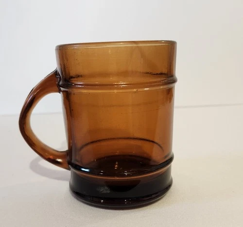 Fire King Amber Brown Barrel Glass Cup Mug Anchor Hocking USA Vintage