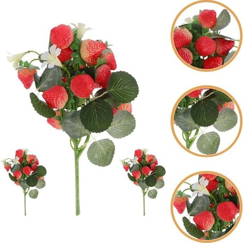 Realistic Fake Strawberry Stem Branches for Festive Decoration Set of 3 - Picture 5 of 11
