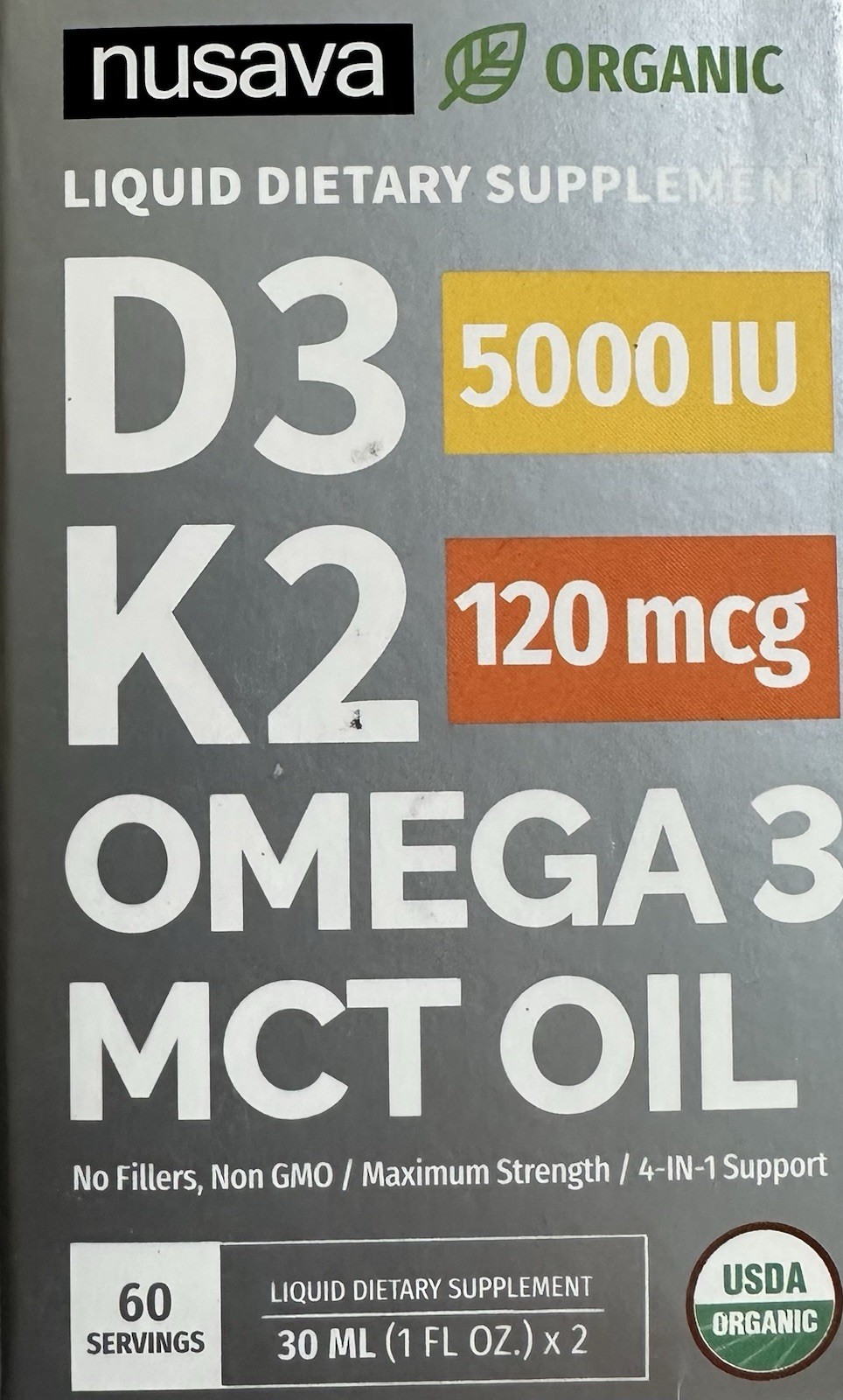 2 Pack High Potency Vitamin D3 K2 Drops 5000 IU with MCT Oil & Omega 3 for Immune & Bone Support