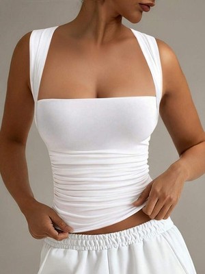 Queen Anne Neck Tank Top Slim Fit Knitted Casual Vacation Women Camisole