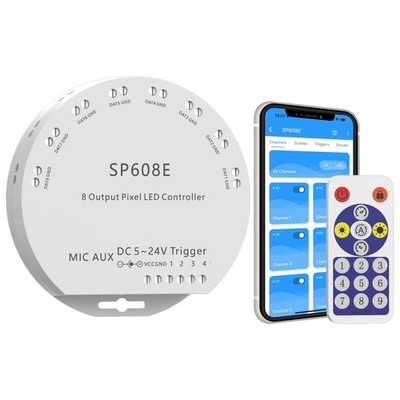 SP608E SPI LED Pixel Controller 8 Output RGB Smart IC Bluetooth App Music Sync