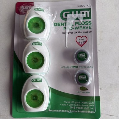 GUM Pro-Weave Dental Floss Mint Waxed 3 Count + 2 Travel Units 548 Yards Total
