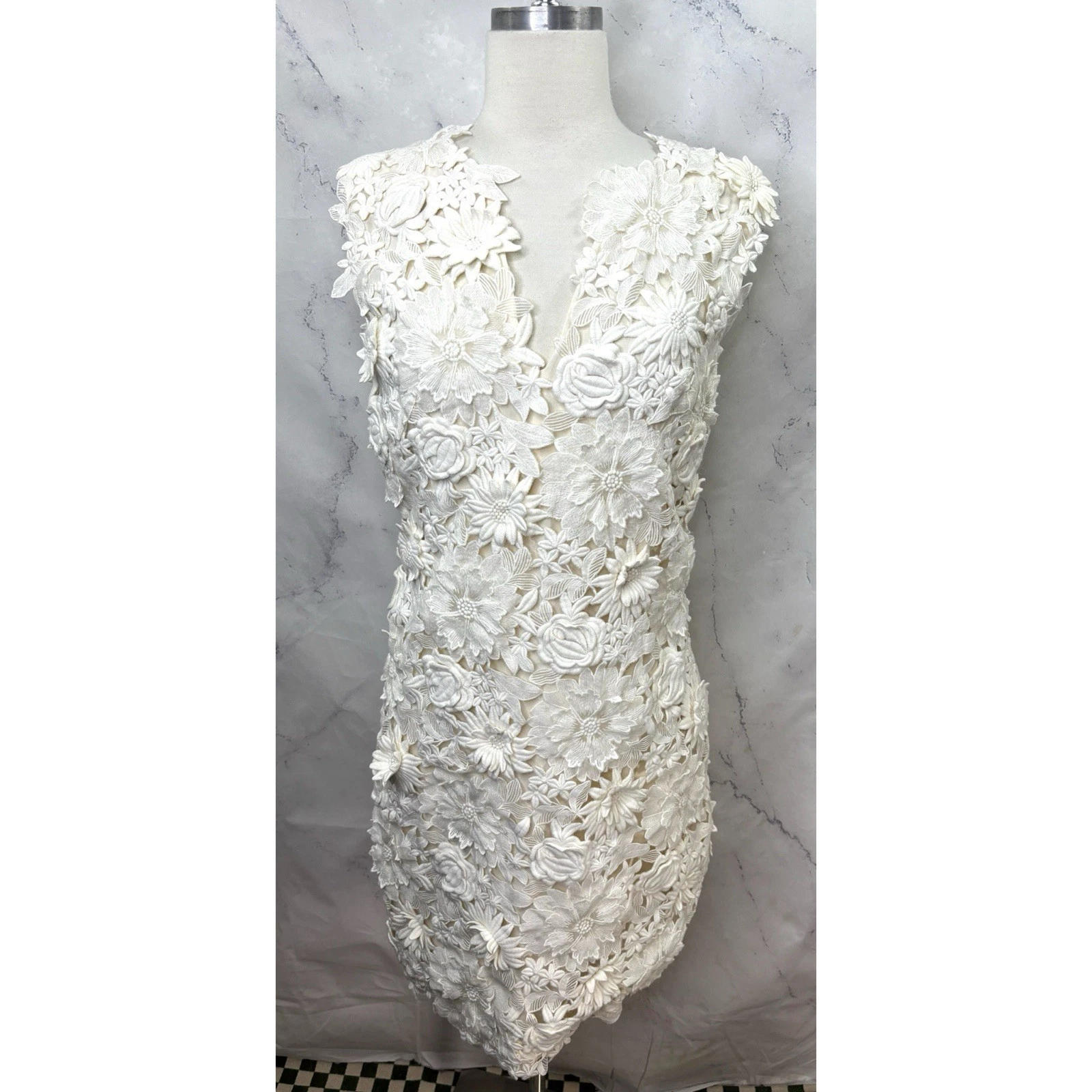 Abito floreale pizzo 3D Tory Burch Merida avorio celebrità nuziale doccia S 6 $795 bianco