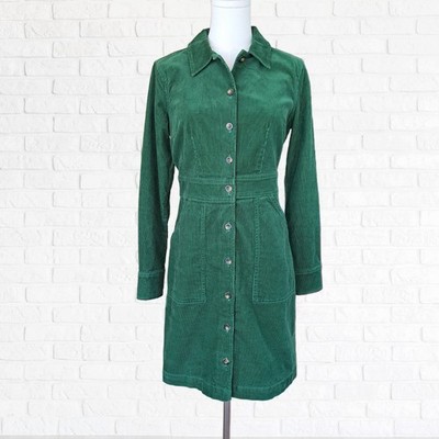 BODEN Flora Green Corduroy Mini Shirt Dress Size 6 Petite Long Sleeve  Pockets | eBay