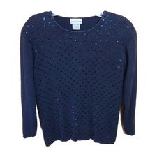 VTG Jaclyn Smith Sz S Black Long Sleeve Silk Angora Sweater Sequin Party 80s 90s