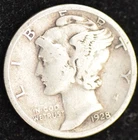 1928-S GOOD-VERY GOOD Mercury Dime, 90% Silver