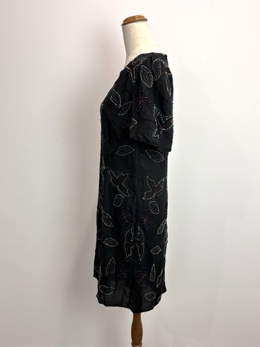 Jennifer Womens Dress L Black Beaded Flowers Pencil Silk Formal Gothic Y2K Event - Picture 8 of 11