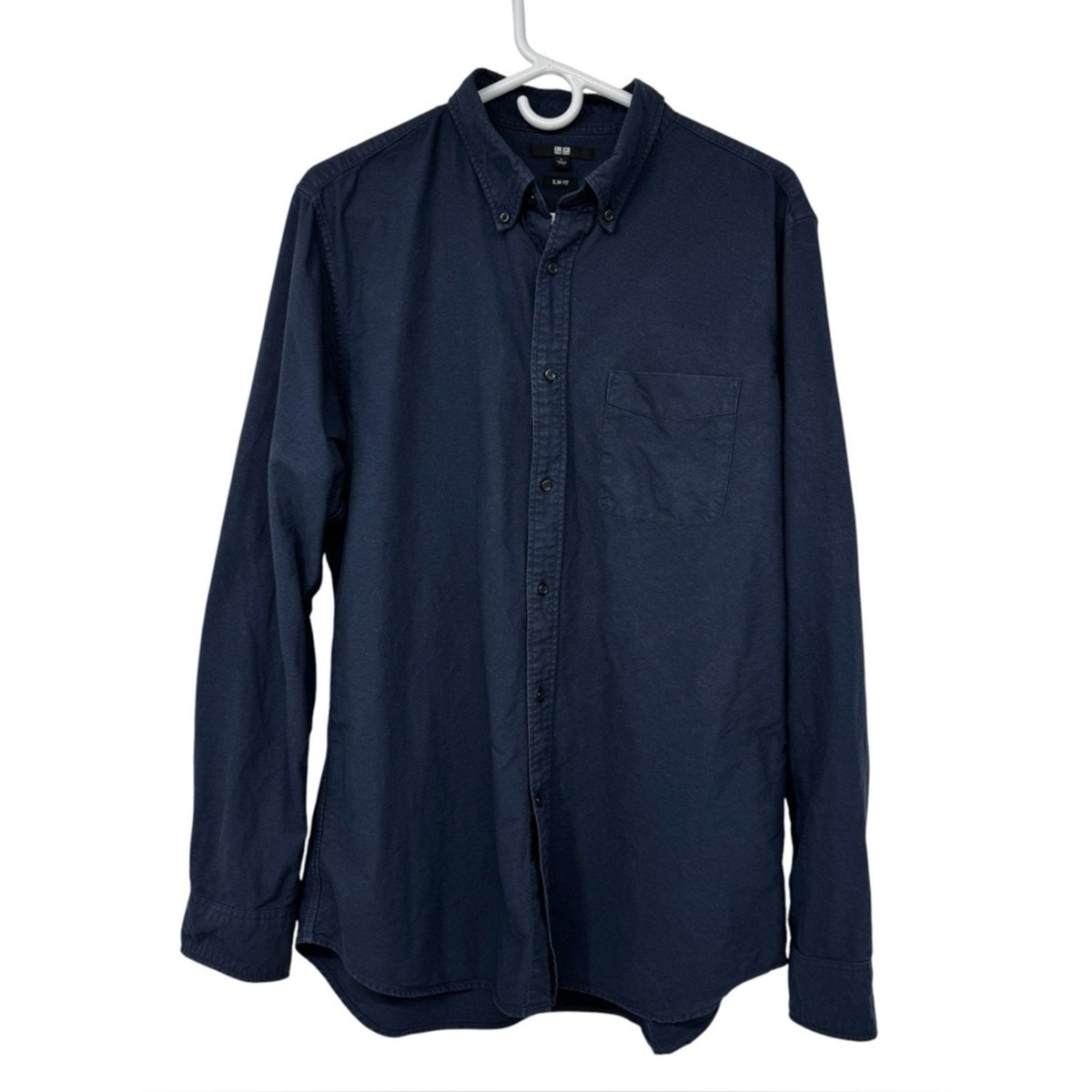 slim fit dress slacks Uniqlo Men's Blue Plaid Long Sleeve Dress Shirt S  Preworn