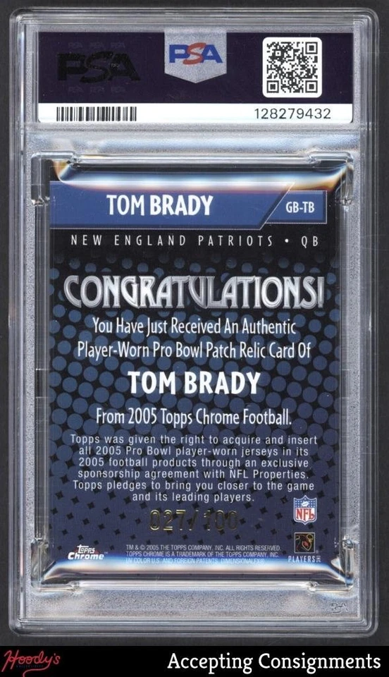 2005 Topps Chrome Gridiron Badges Tom Brady PATCH 027/100 PSA 8 NM-MT Patriots - Image 2 of 2