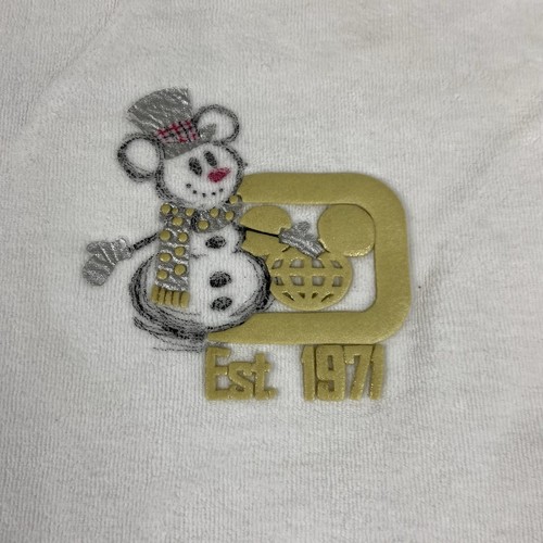 Disney Spirit Jersey Velour Sweater Snowman Mickey Mouse White Silver Snowflakes - Picture 3 of 15